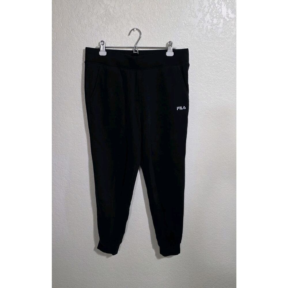 Fila Joggers Sweatpants Black Drawstring Waist Logo Mens Size L Sweats Pockets